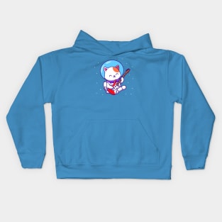 Cute Astronaut Cat Playing Guitar Kids Hoodie